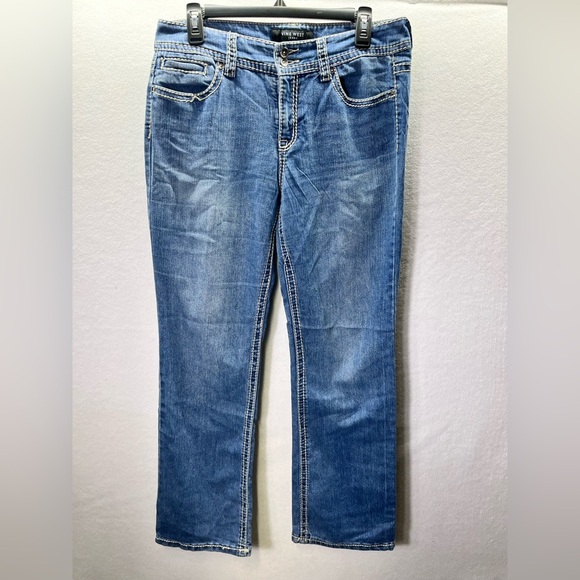 Nine West Flap Pocket Straight Leg Jeans Womens 10 Blue Denim Wide stitch 2561 - Picture 2 of 11